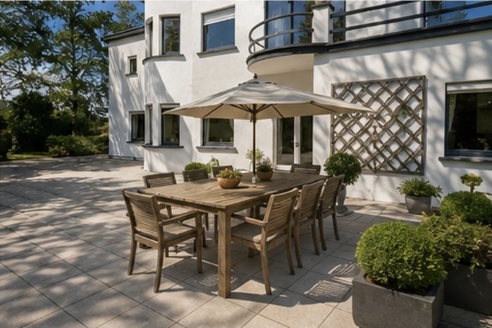 Terrasse dressée pour un dîner